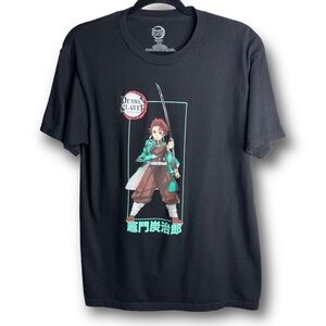 Demon Slayer Mens Size M Black Tanjiro Kamado Over Kanji Anime Short Sleeve Tee